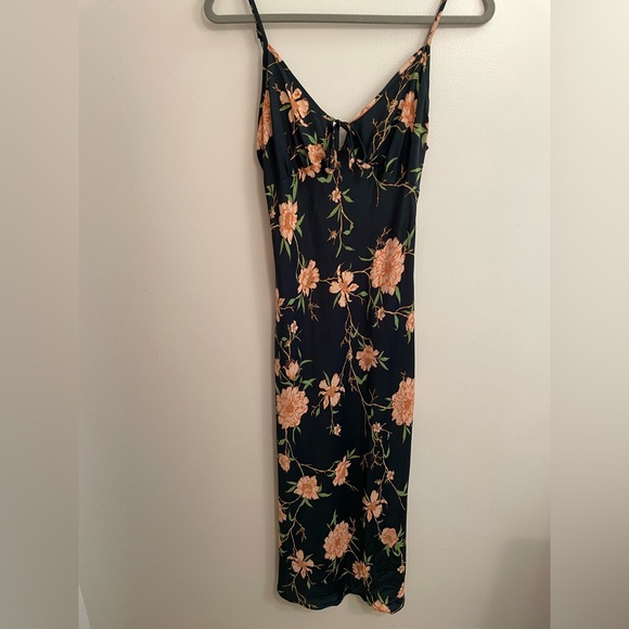 Floral Midi Slip Dress- Dark Teal - Picture 1 of 5